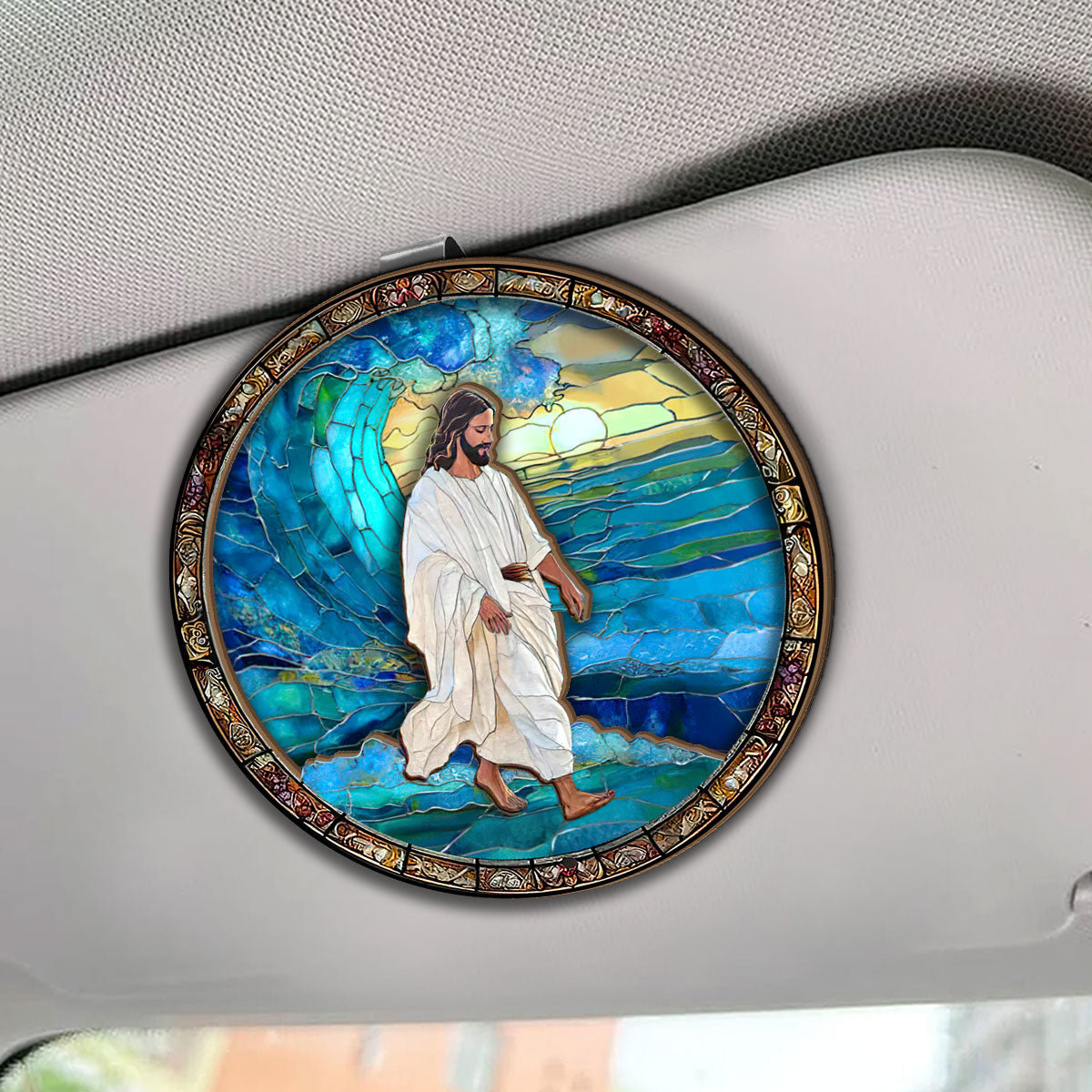 Jesus Walks On Water - Car Visor Clip