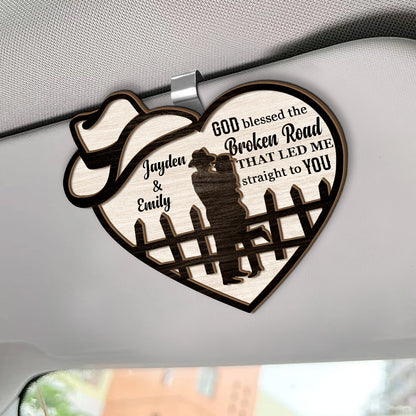 Couple God Blessed The Broken Road - Personalized Car Visor Clip