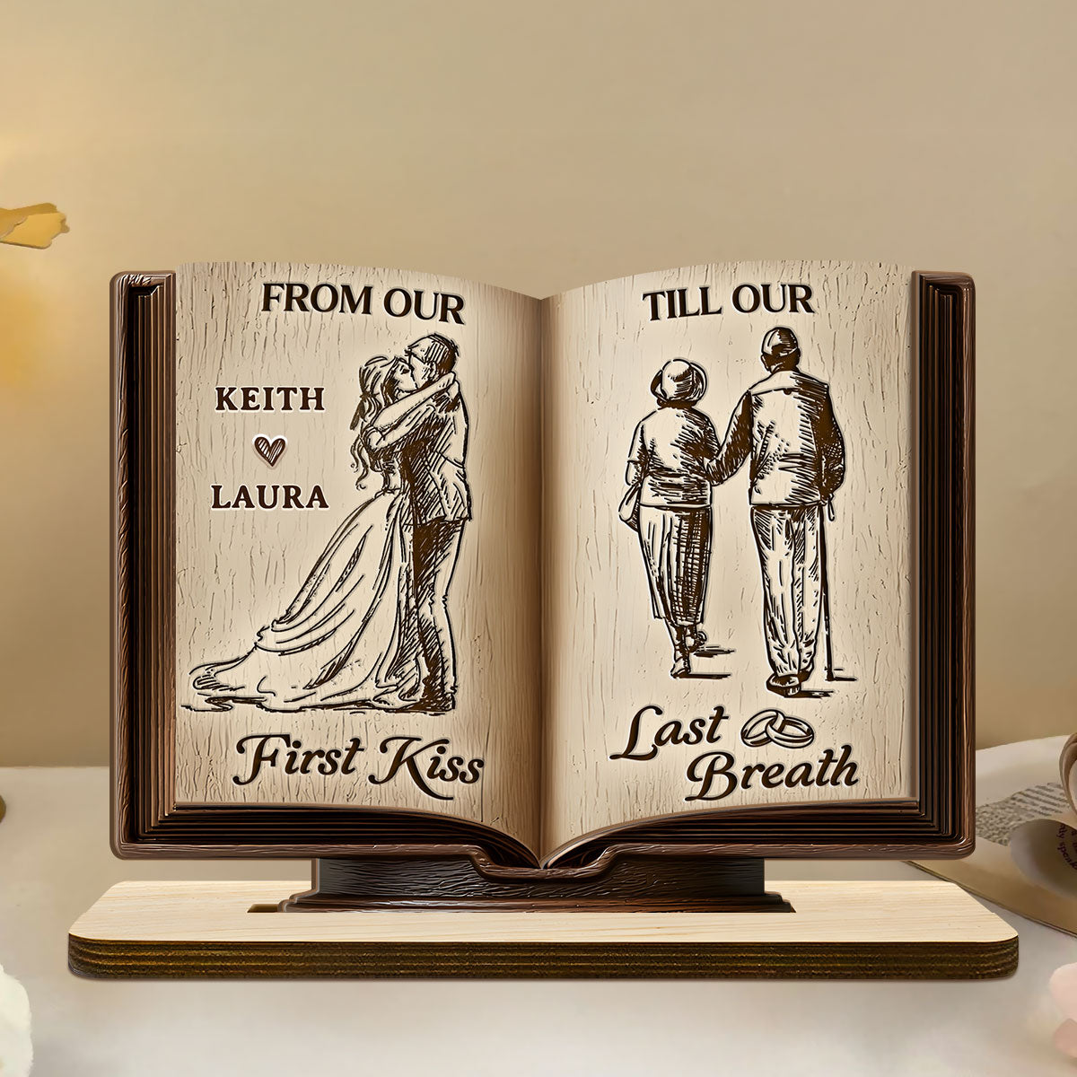 Forever Us - Personalized 2-Layer Wood Plaque With Flat Base