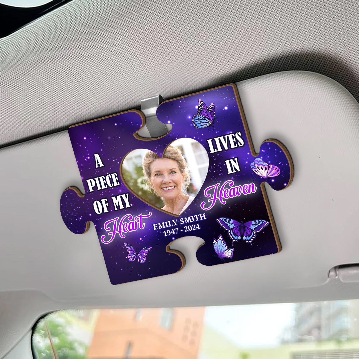 A Piece Of My Heart Lives In Heaven - Personalized Car Visor Clip FCCVCLEHA2028TA