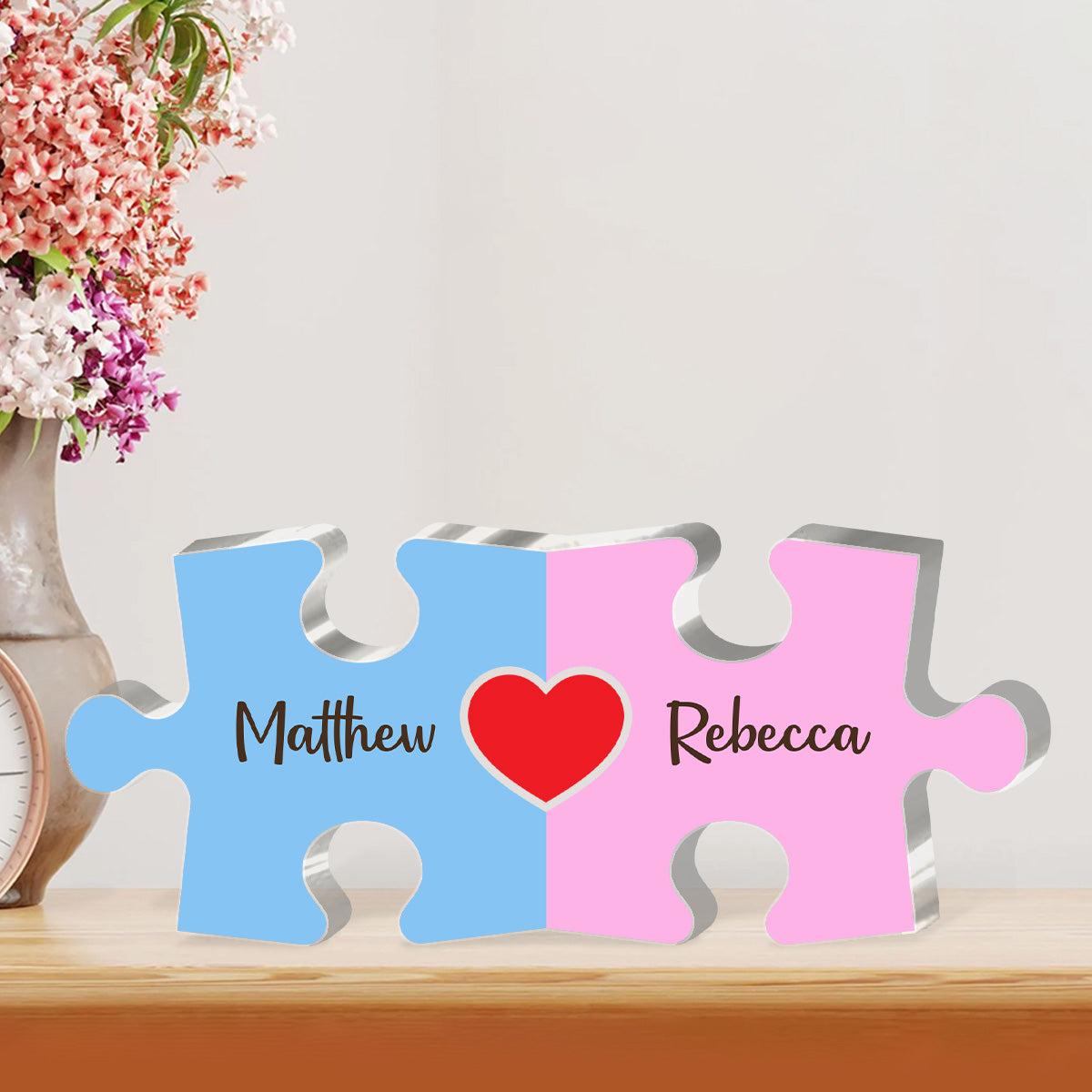 Puzzle Couple Name Sign - Personalized Custom Shaped Squared Acrylic Plaque