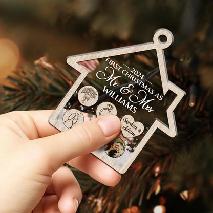 First Christmas As Mr & Mrs For Newly Married Couple - Personalized 3 Layered Christmas Shaker Ornament FCCSOLETN2191L