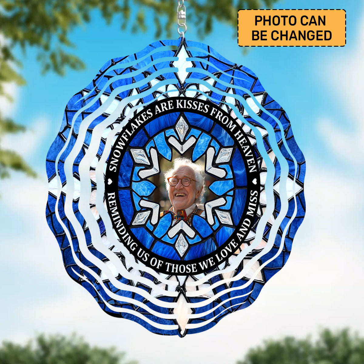 Custom Photo Snowflakes Are Kisses From Heaven Memorial - Personalized Wind Spinners