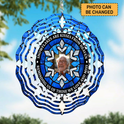 Custom Photo Snowflakes Are Kisses From Heaven Memorial - Personalized Wind Spinners