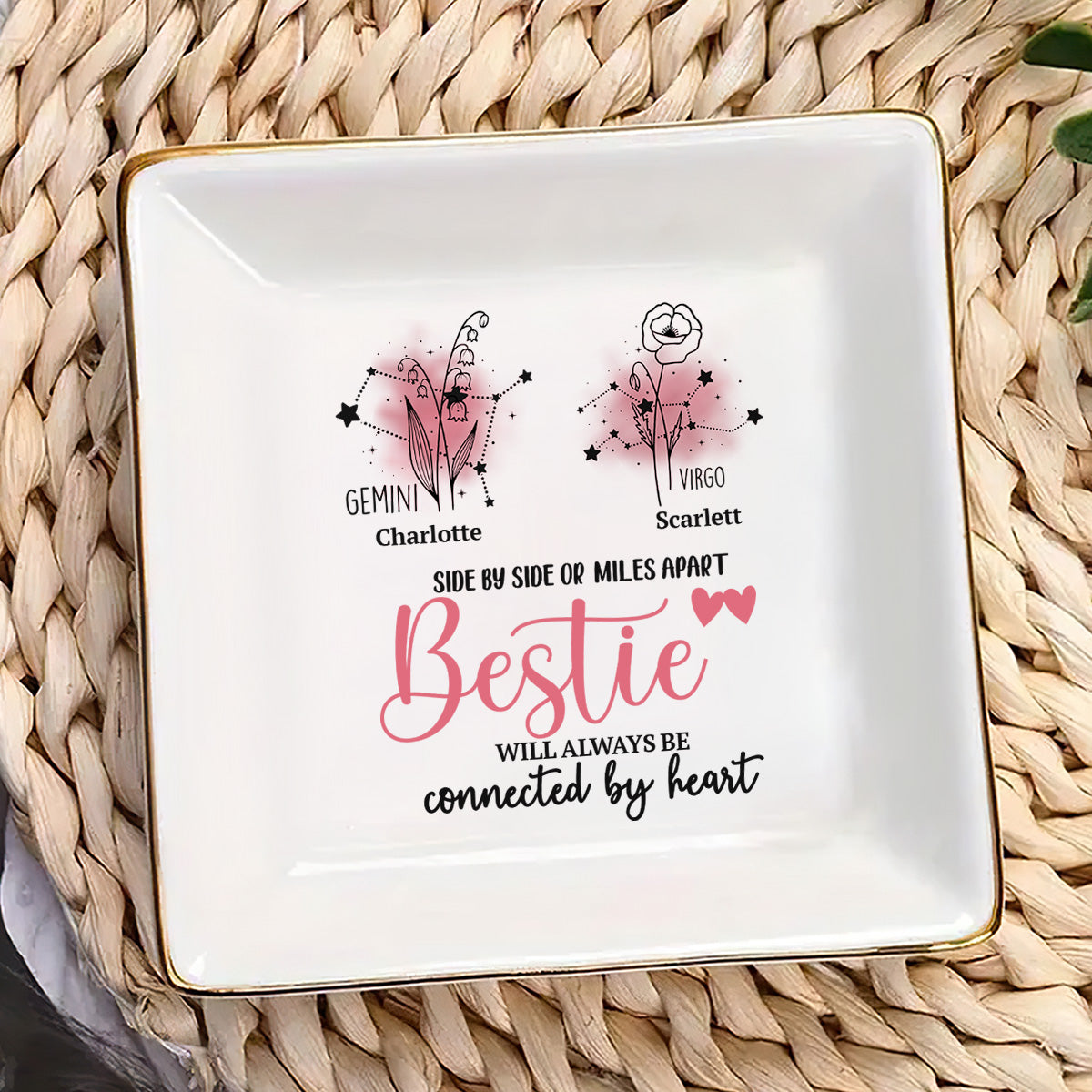 Side By Side or Miles Apart Bestie - Personalized Jewelry Dish FCJDLETN1975L