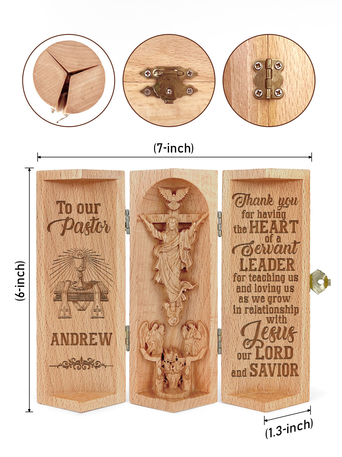 To Our Pastor - Personalized Openable Wooden Cylinder Sculpture of Jesus Christ