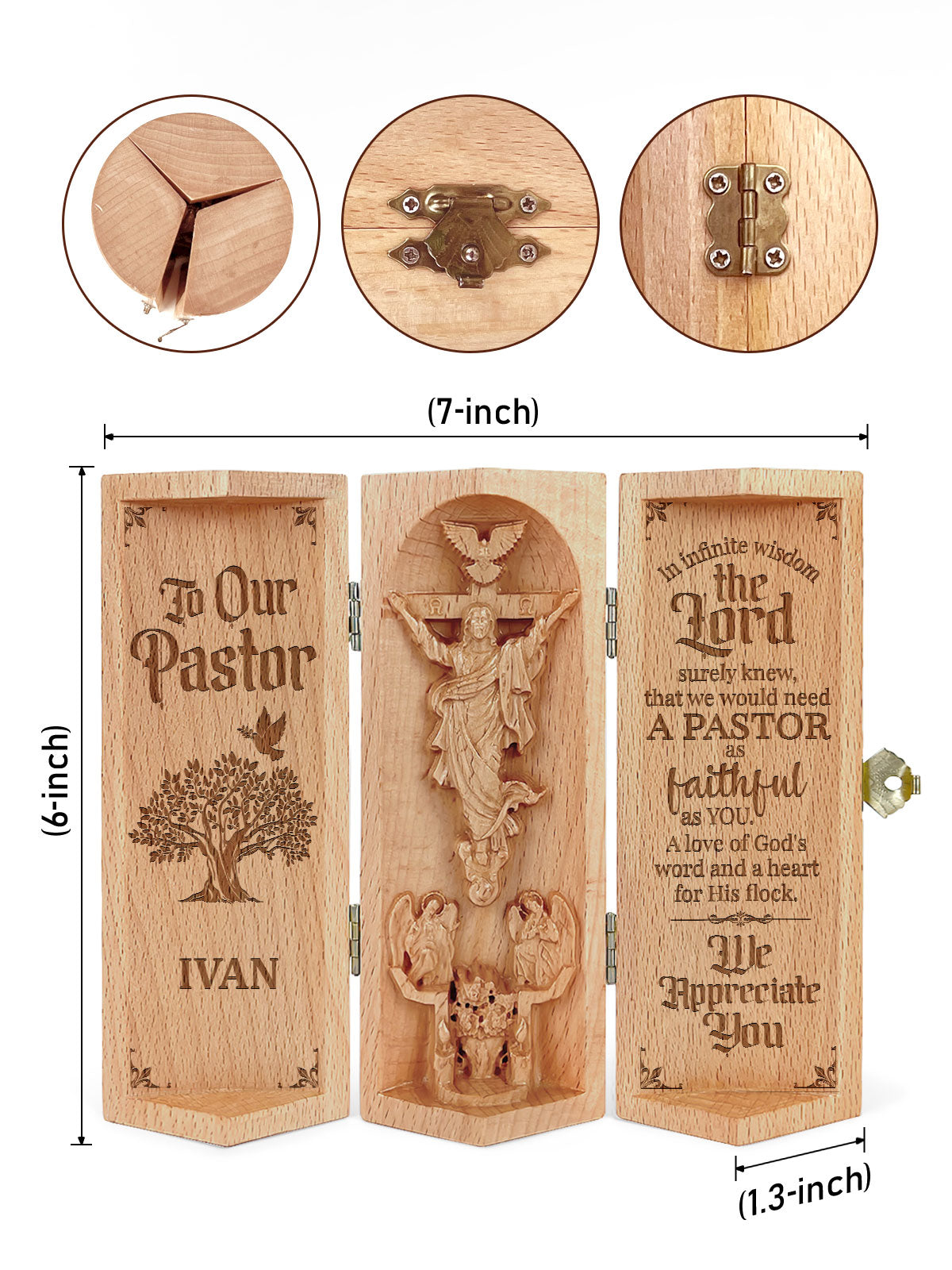 Our Pastor - Personalized Openable Wooden Cylinder Sculpture of Jesus Christ