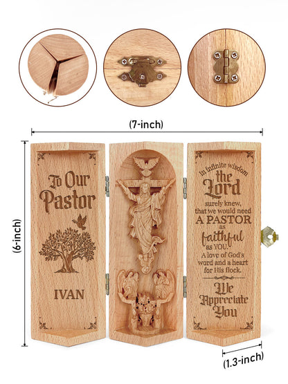 Our Pastor - Personalized Openable Wooden Cylinder Sculpture of Jesus Christ