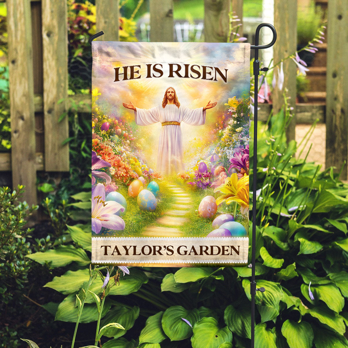 Risen Savior Christian Easter - Personalized Garden Flag