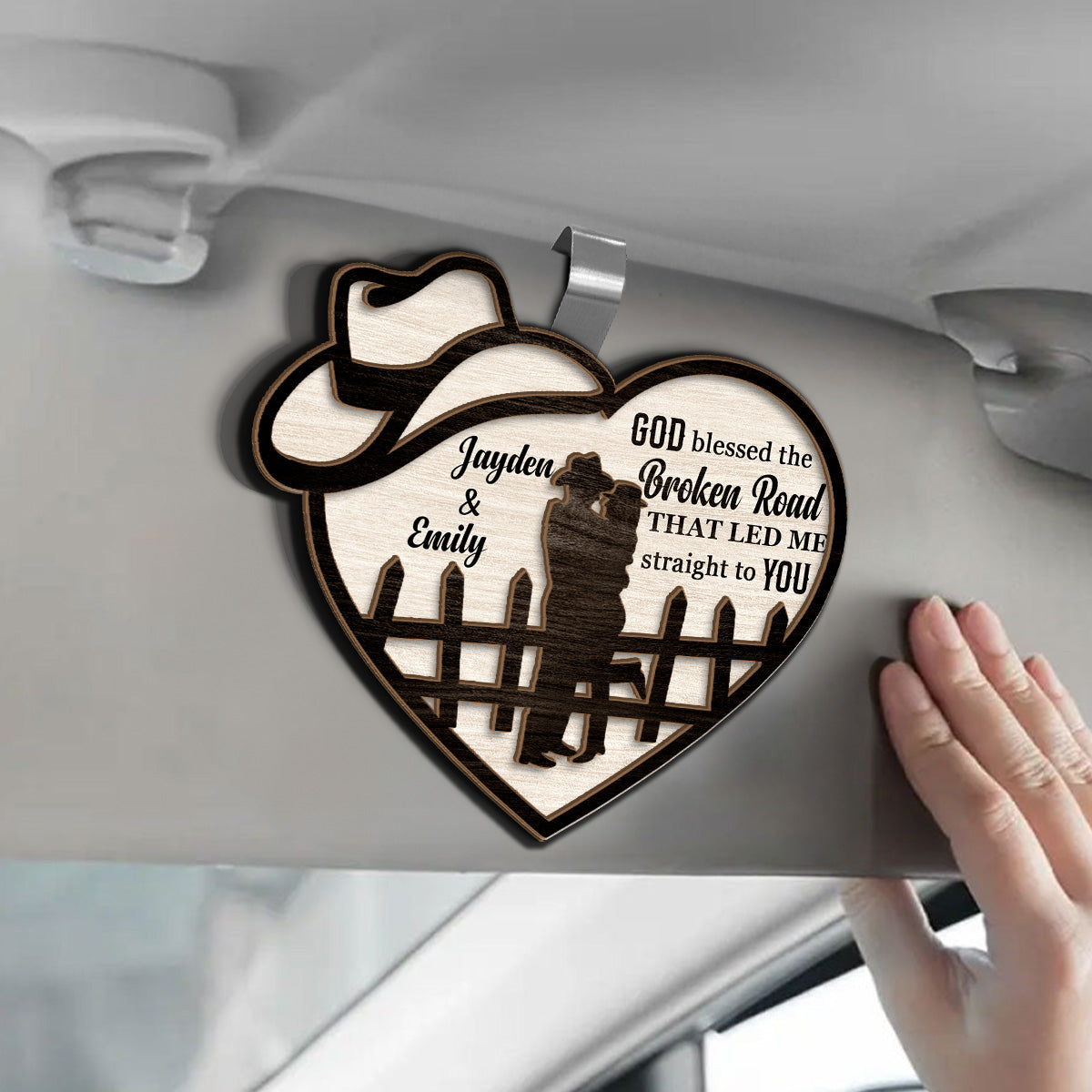 Couple God Blessed The Broken Road - Personalized Car Visor Clip