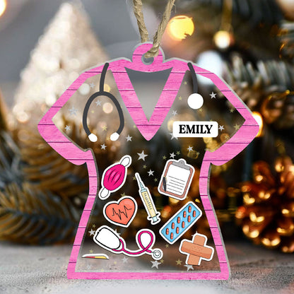 Nurse Christmas 2024 - Personalized 3 Layered Christmas Shaker Ornament FCCSOLEHA2482M