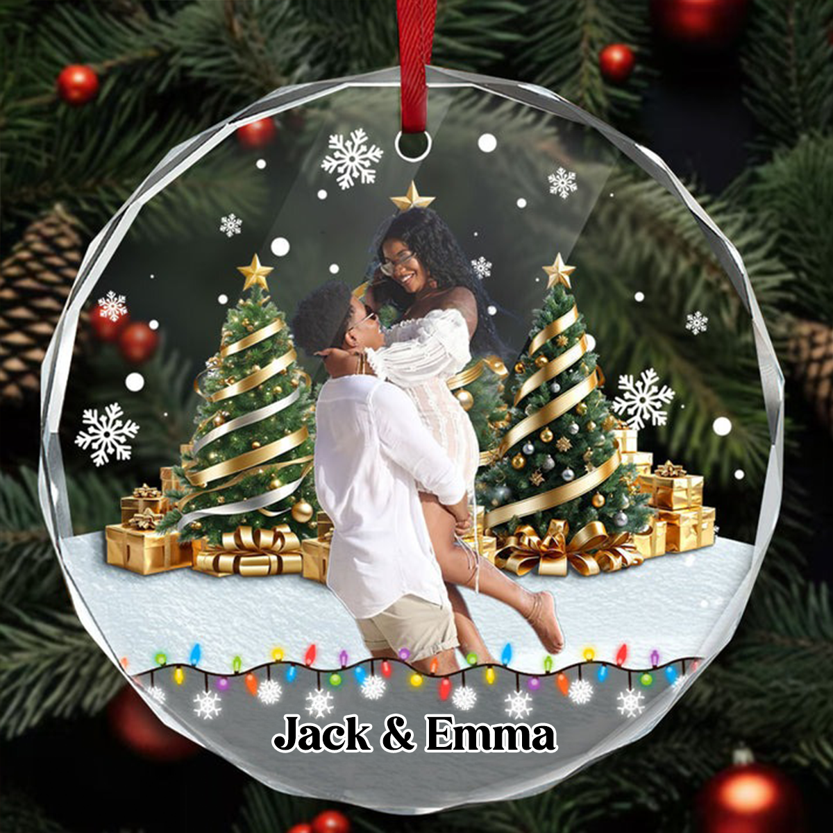 Christmas Background Photo Upload - Personalized Custom Glass Ornament