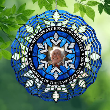 Custom Photo Snowflakes Are Kisses From Heaven Memorial - Personalized Wind Spinners
