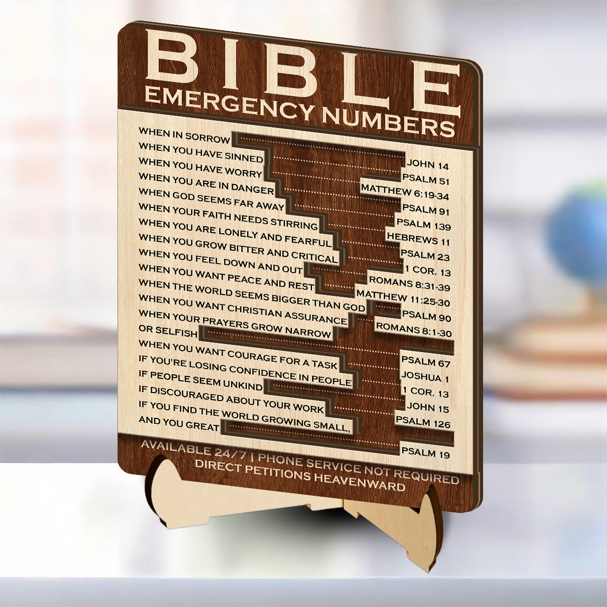 Bible Emergency Numbers - 2-Layered Wooden Plaque