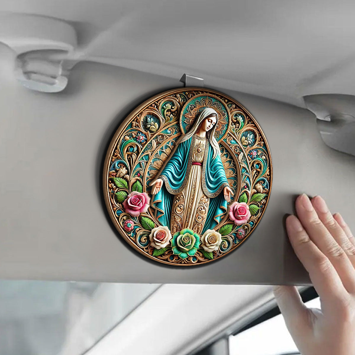 Virgin Mary Painted - Car Visor Clip