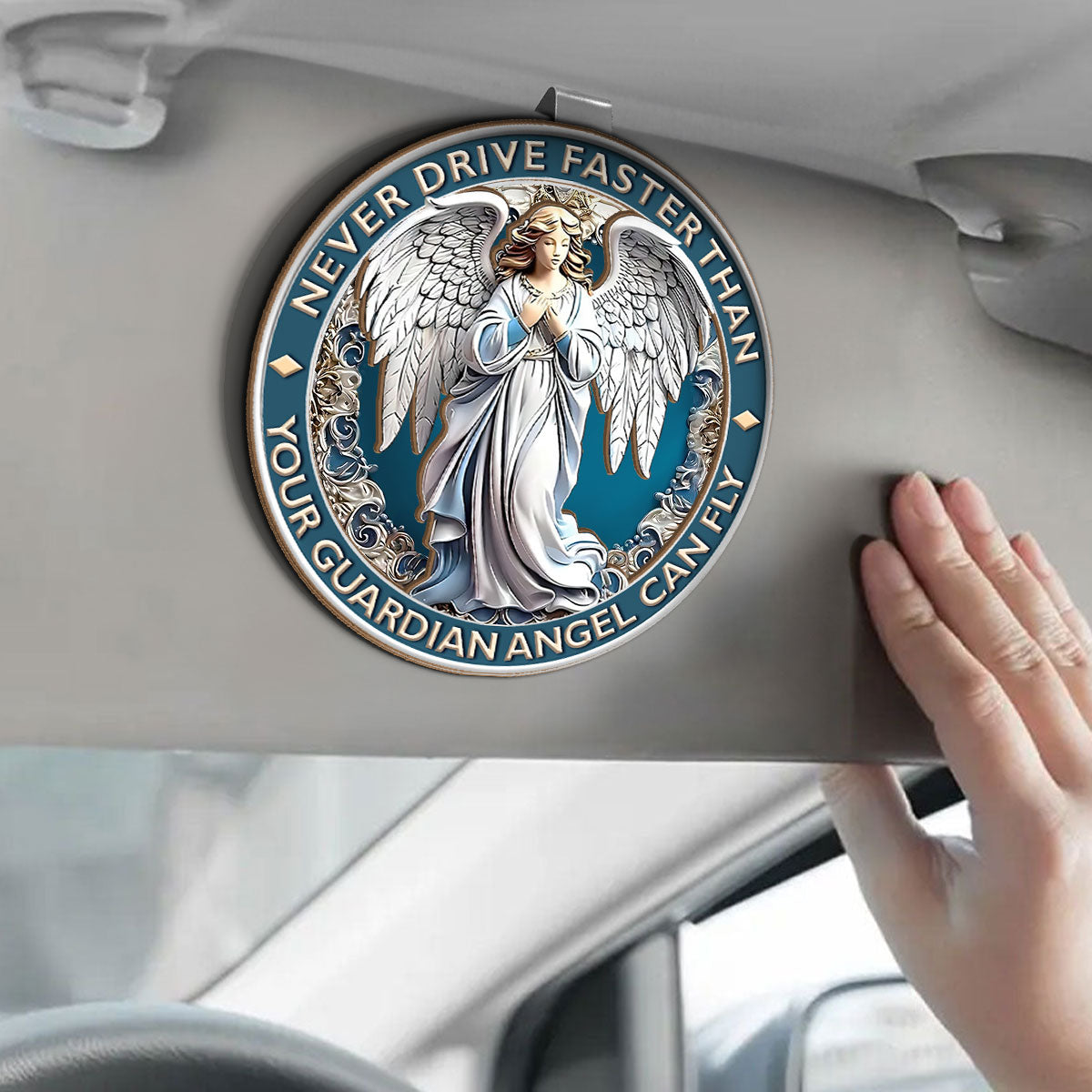 Never Drive Faster Than Your Guardian Angel Can Fly - Car Visor Clip