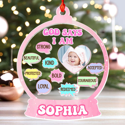 God Says I Am Kid - Personalized 3 Layered Christmas Shaker Ornament