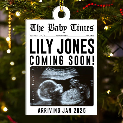 New Baby Announcement Newspaper - Personalized 1-Side Acrylic Ornament