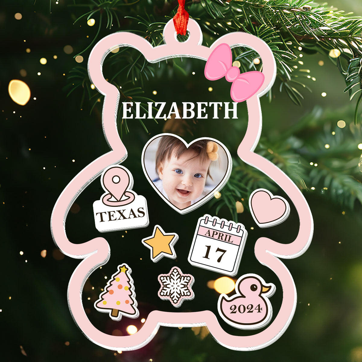 Cute Bear - Personalized 3 Layered Christmas Shaker Ornament