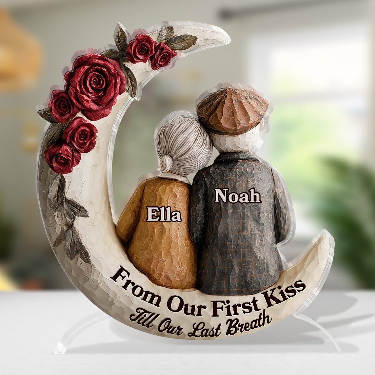Eternal Embrace On The Crescent Moon - Personalized Custom Shaped Squared Acrylic Plaque