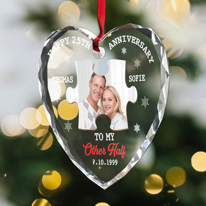 Happy Anniversary To My Other Half - Personalized Heart Shaped Glass Ornament FCHGOLEHA2729TA