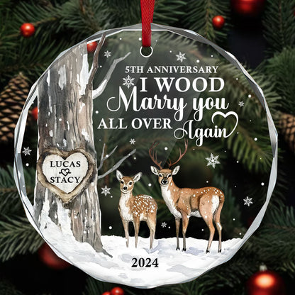 I Wood Marry You All Over Again 5th Anniversary - Personalized Custom Glass Ornament