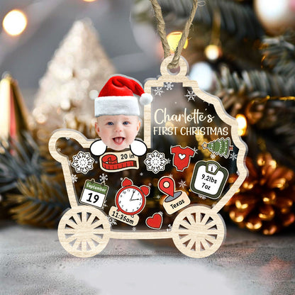 Custom Photo Baby First Christmas - Personalized 3 Layered Christmas Shaker Ornament FCCSOLETN2164M