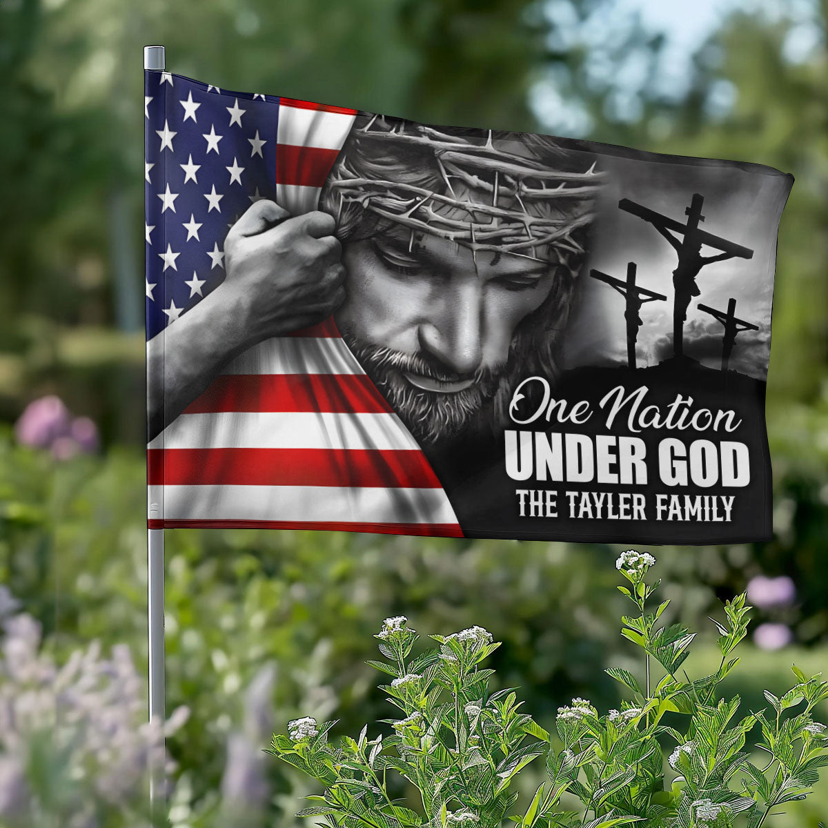 One Nation Under God - Personalized House Flag