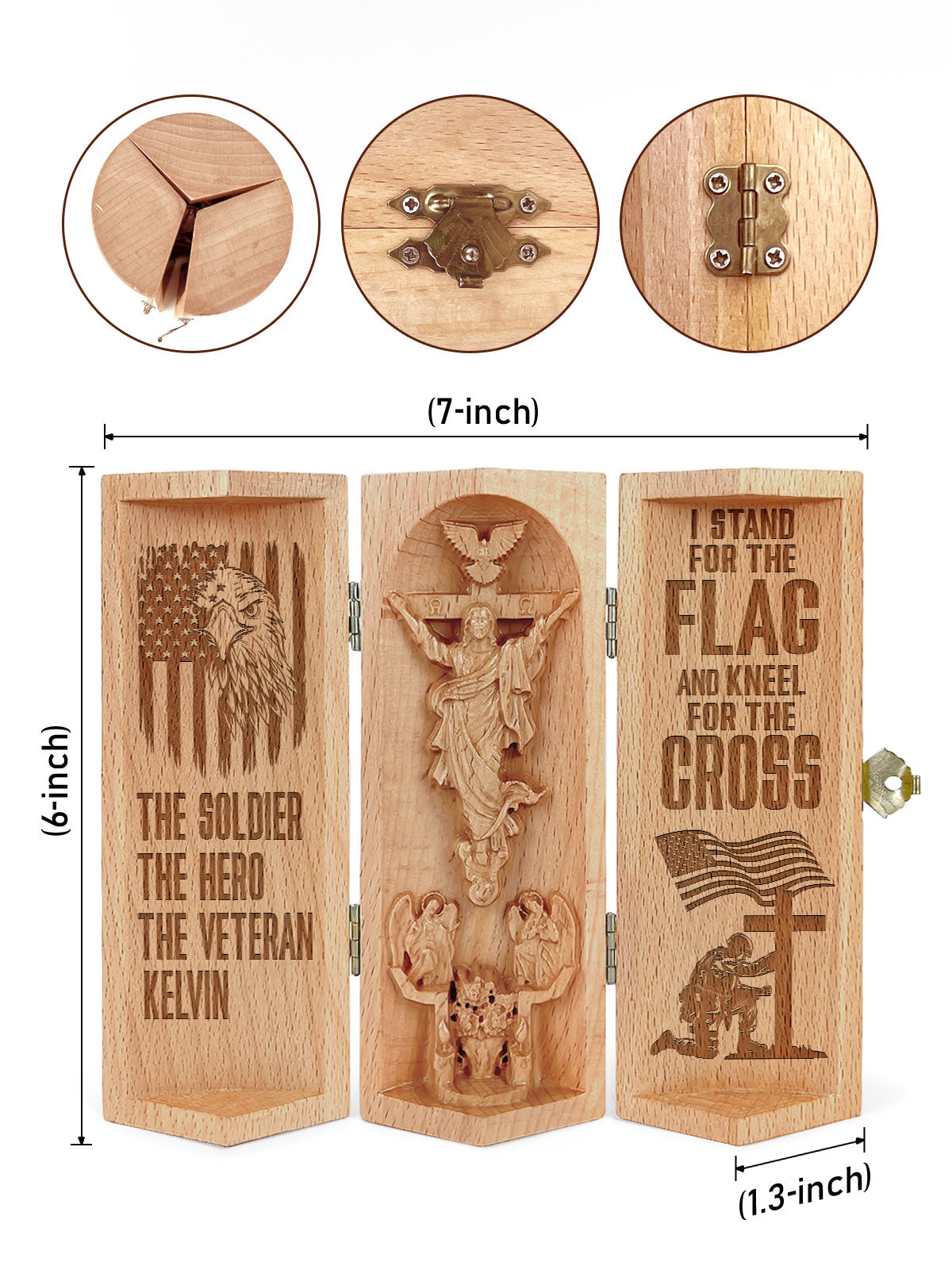 I Stand For The Flag And Kneel For The Cross - Personalized Openable Wooden Cylinder Sculpture of Jesus Christ