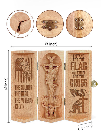 I Stand For The Flag And Kneel For The Cross - Personalized Openable Wooden Cylinder Sculpture of Jesus Christ