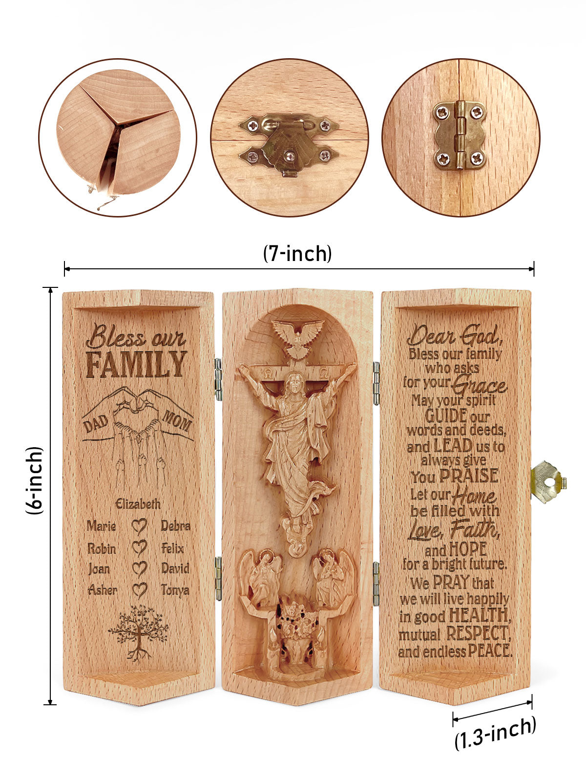 Bless Our Family - Personalized Openable Wooden Cylinder Sculpture of Jesus Christ