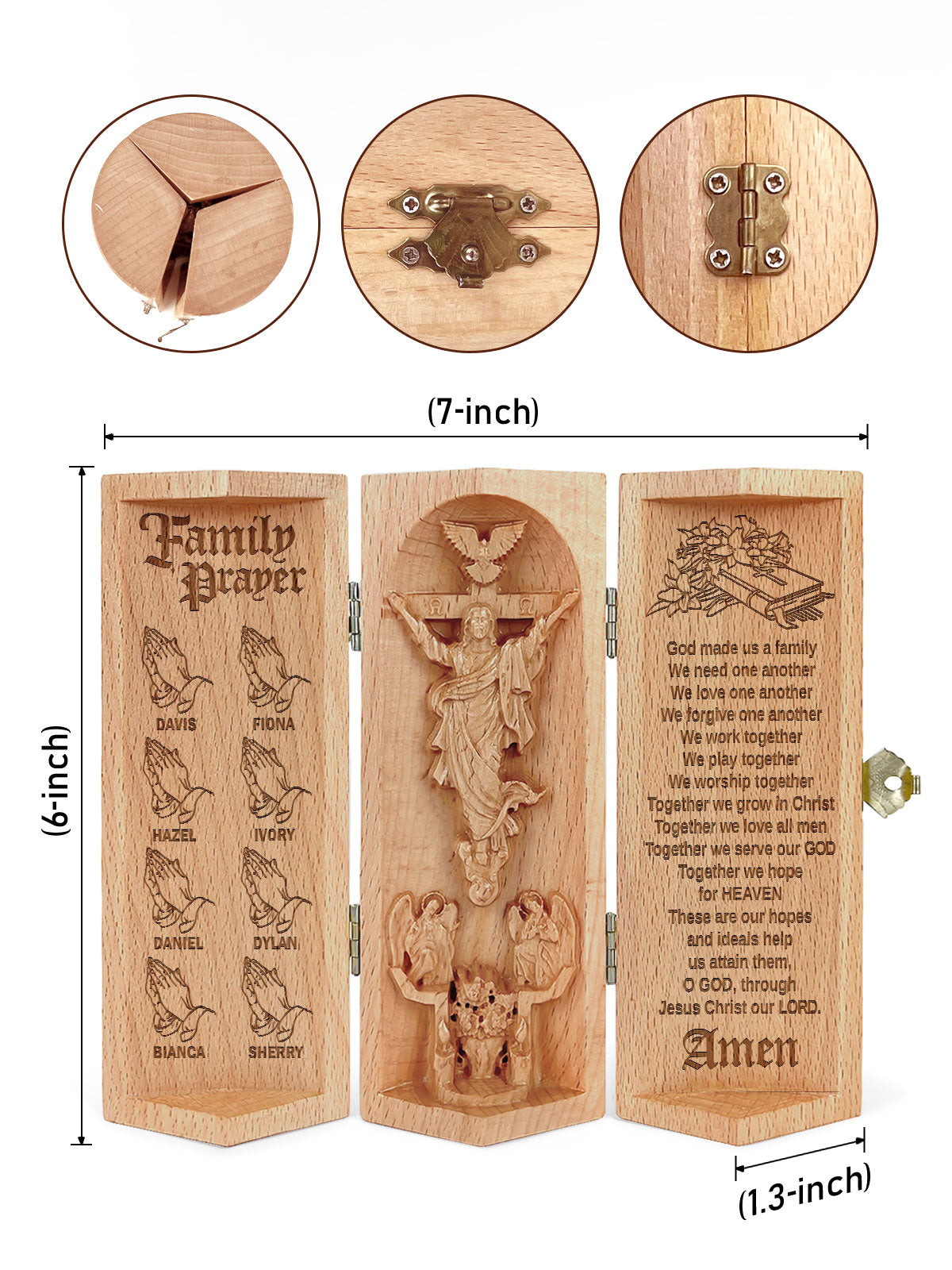Family Prayer - Personalized Openable Wooden Cylinder Sculpture of Jesus Christ