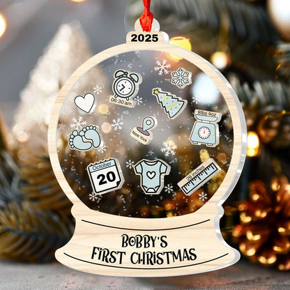 Baby's First Christmas Snow Globe - Personalized 3 Layered Christmas Shaker Ornament FCCSOLETN2467T