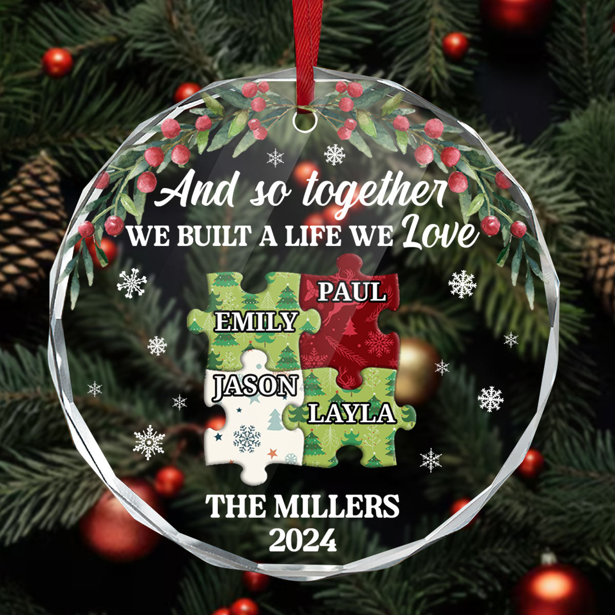 Family Puzzle - Personalized Custom Glass Ornament FCURGOPLEHA2632TA