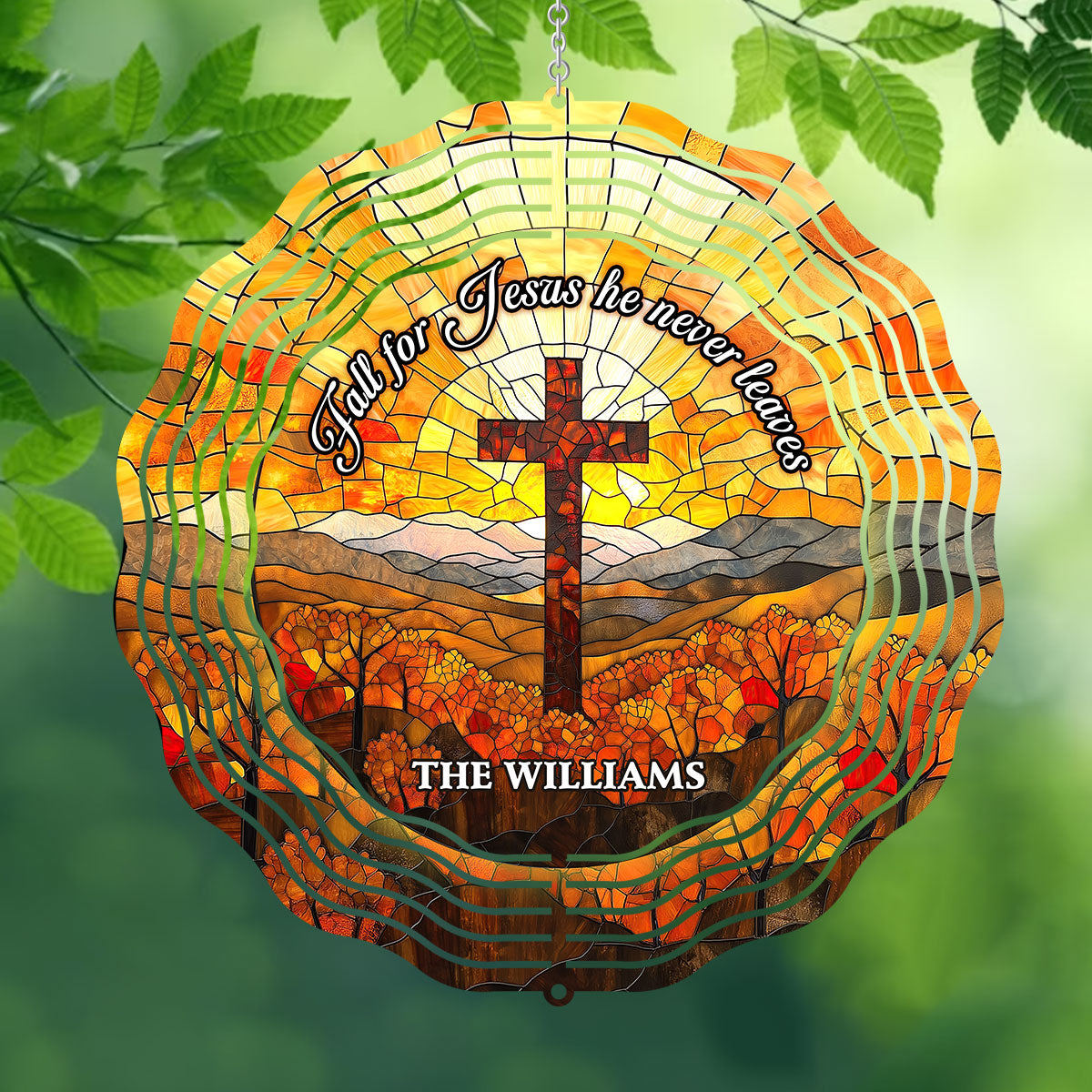 Fall For Jesus He Never Leaves - Personalized Wind Spinners FCWISPLEHA2215L