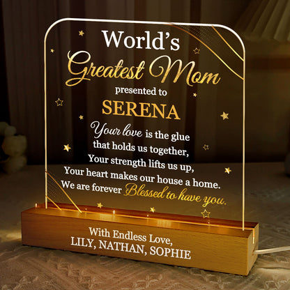 World’s Greatest Mom Award - Personalized Acrylic Plaque Night Light