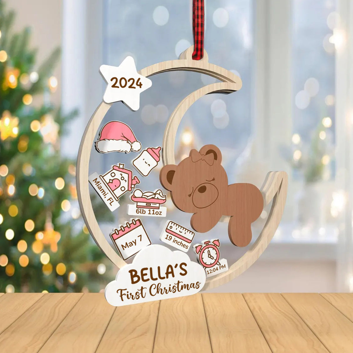 Baby s First Christmas Bear Moon Personalized 3 Layered Christmas Sh FaithCorner