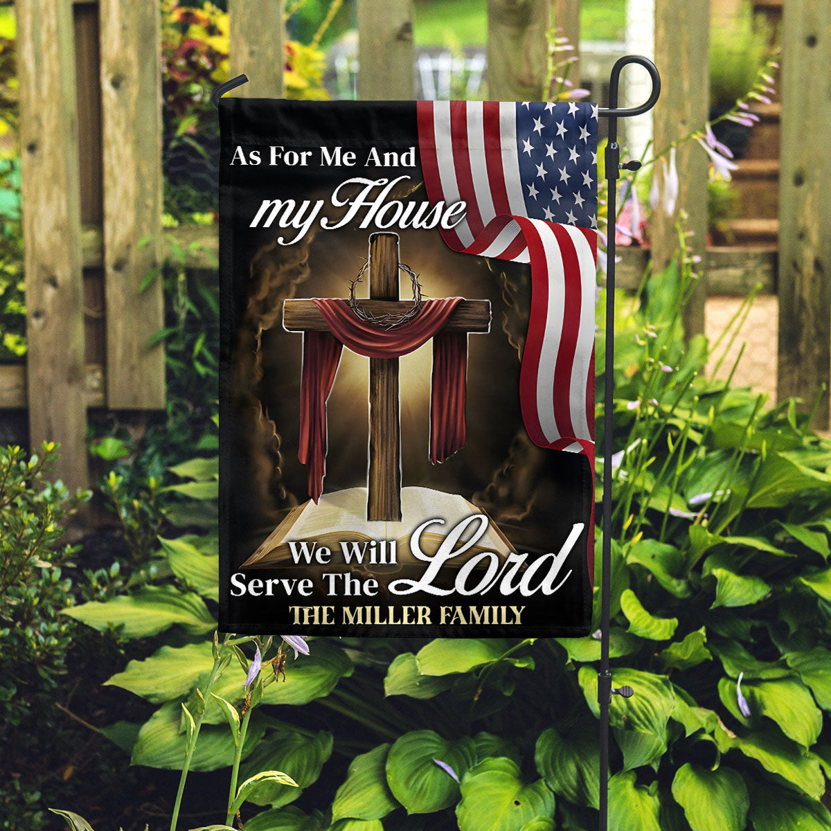 We Will Serve The Lord - Personalized Garden Flag