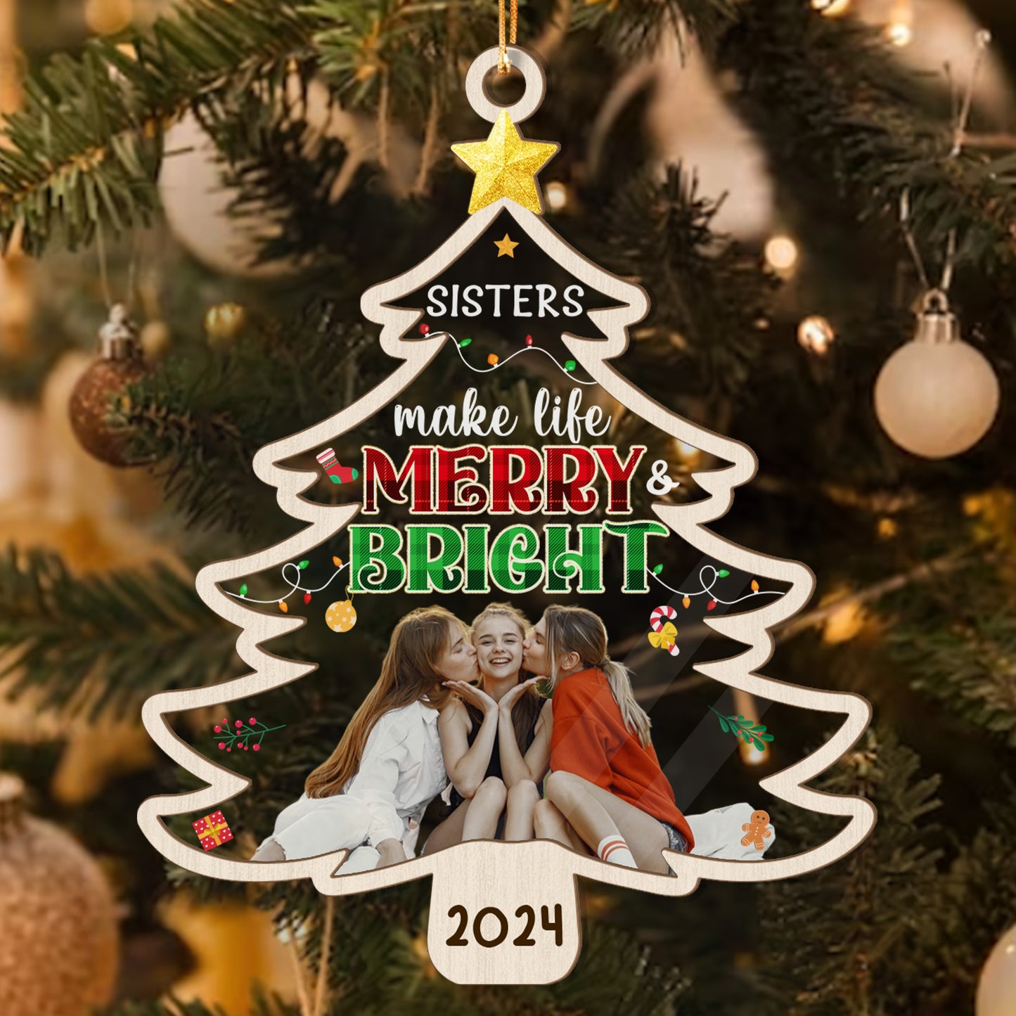 Merry And Bright Life Family, Bestie - Personalized Wood & Acrylic Ornament FCWAOLETN2849T