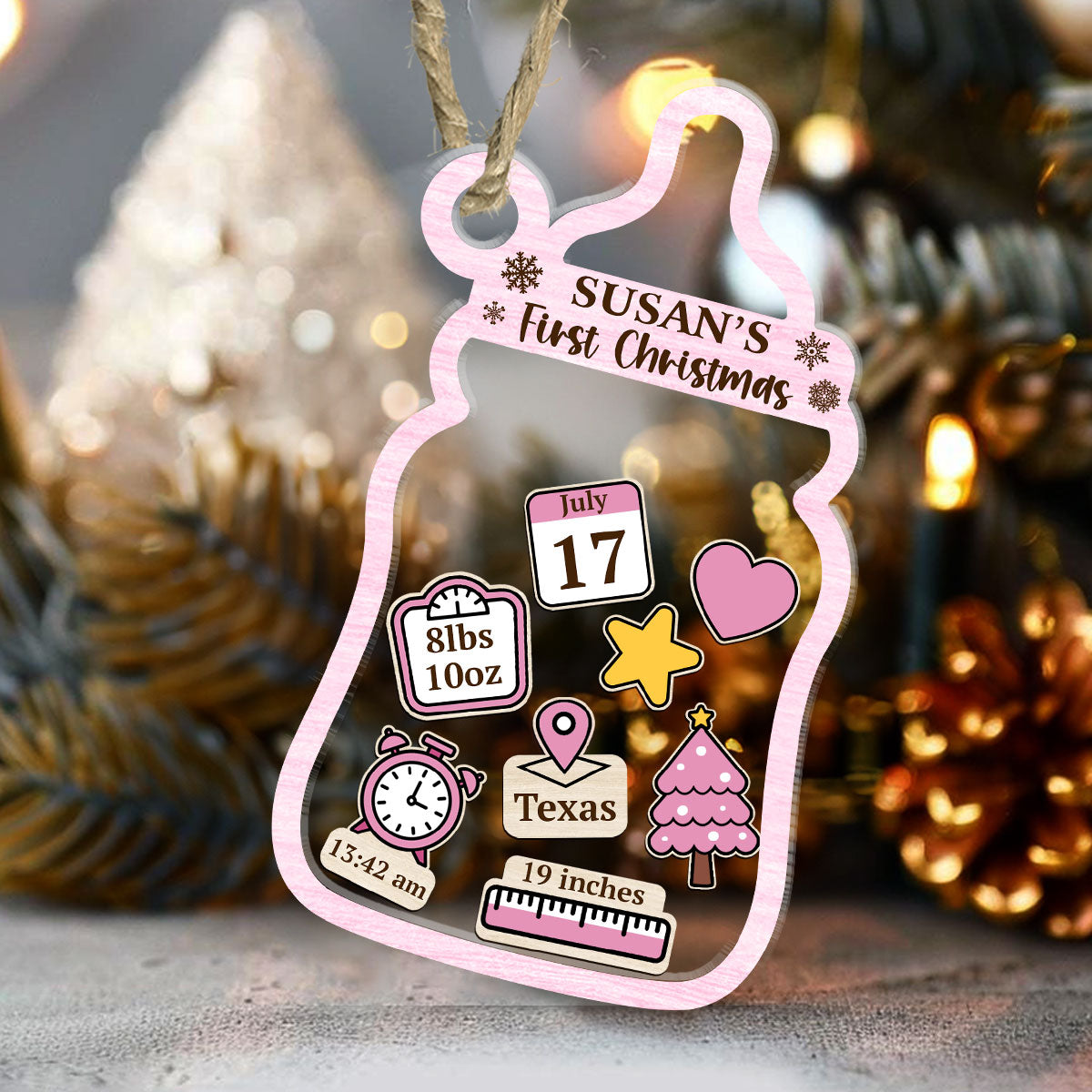 Baby's First Christmas Baby Bottle - Personalized 3 Layered Christmas Shaker Ornament FCCSOLEHA2469L