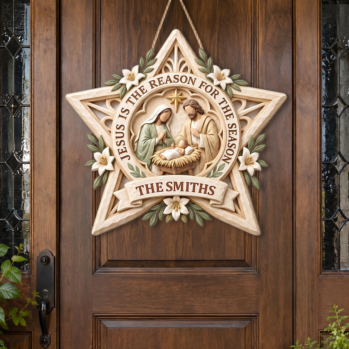 Jesus Is The Reason For The Season - Personalized Wooden Door Sign