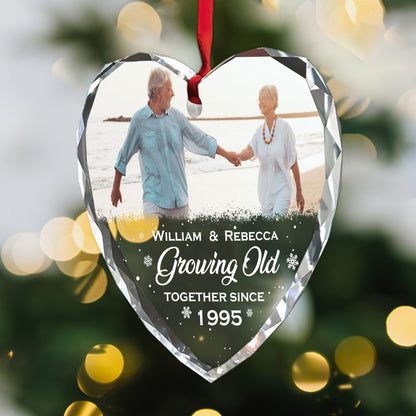 Growing Old Together - Personalized Heart Shaped Glass Ornament FCHGOLETN2715D