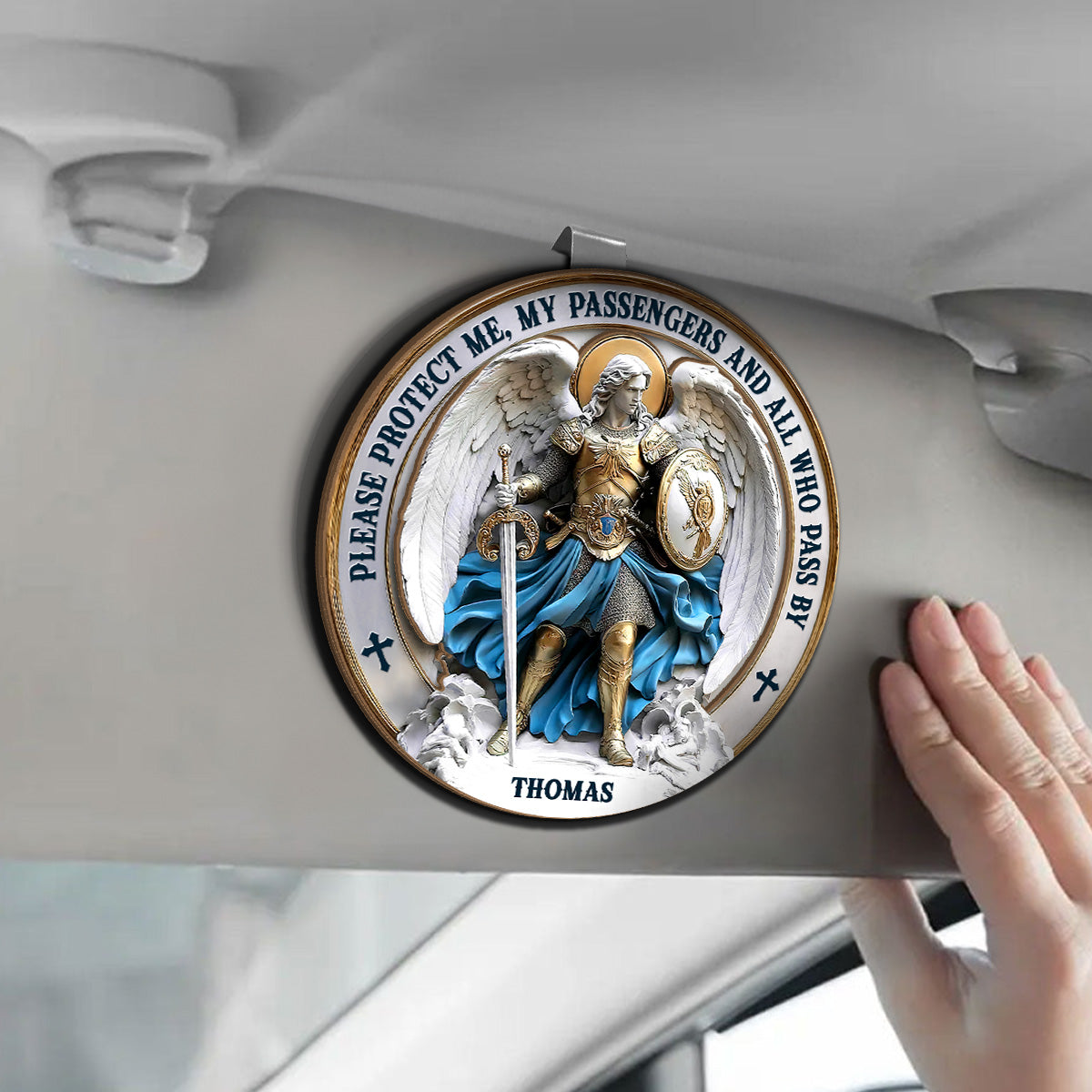 Protect Me My Passengers And All Who Pass By Archangel Car - Personalized Car Visor Clip