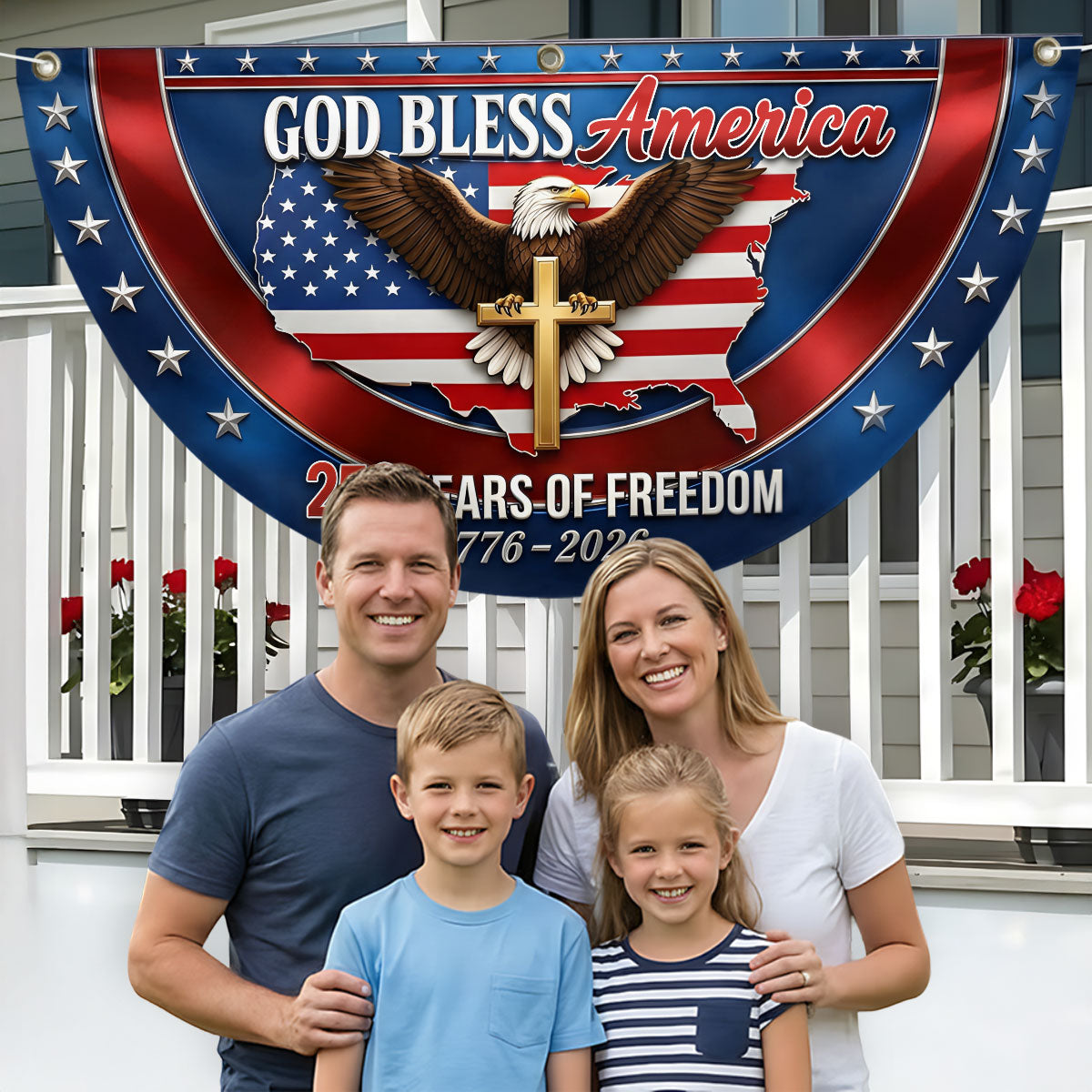 God, Freedom & Eagle Pride -  Non-Pleated Fan Flag
