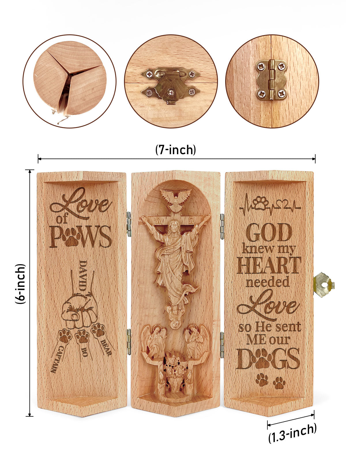 Love Of Paws - Personalized Openable Wooden Cylinder Sculpture of Jesus Christ CVSH07