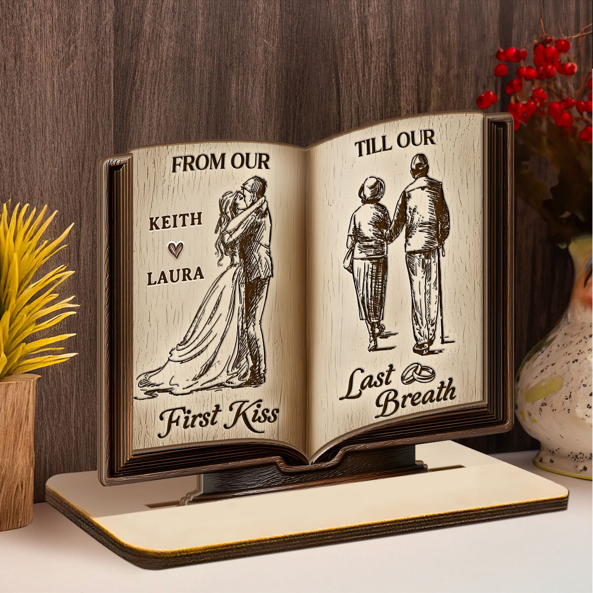 Forever Us - Personalized 2-Layer Wood Plaque With Flat Base