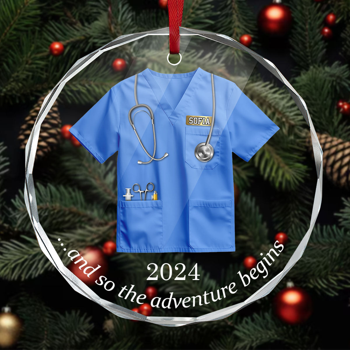 So The Adventure Begins Nurse's First Christmas - Personalized Custom Glass Ornament FCURGOPLEHA2588M