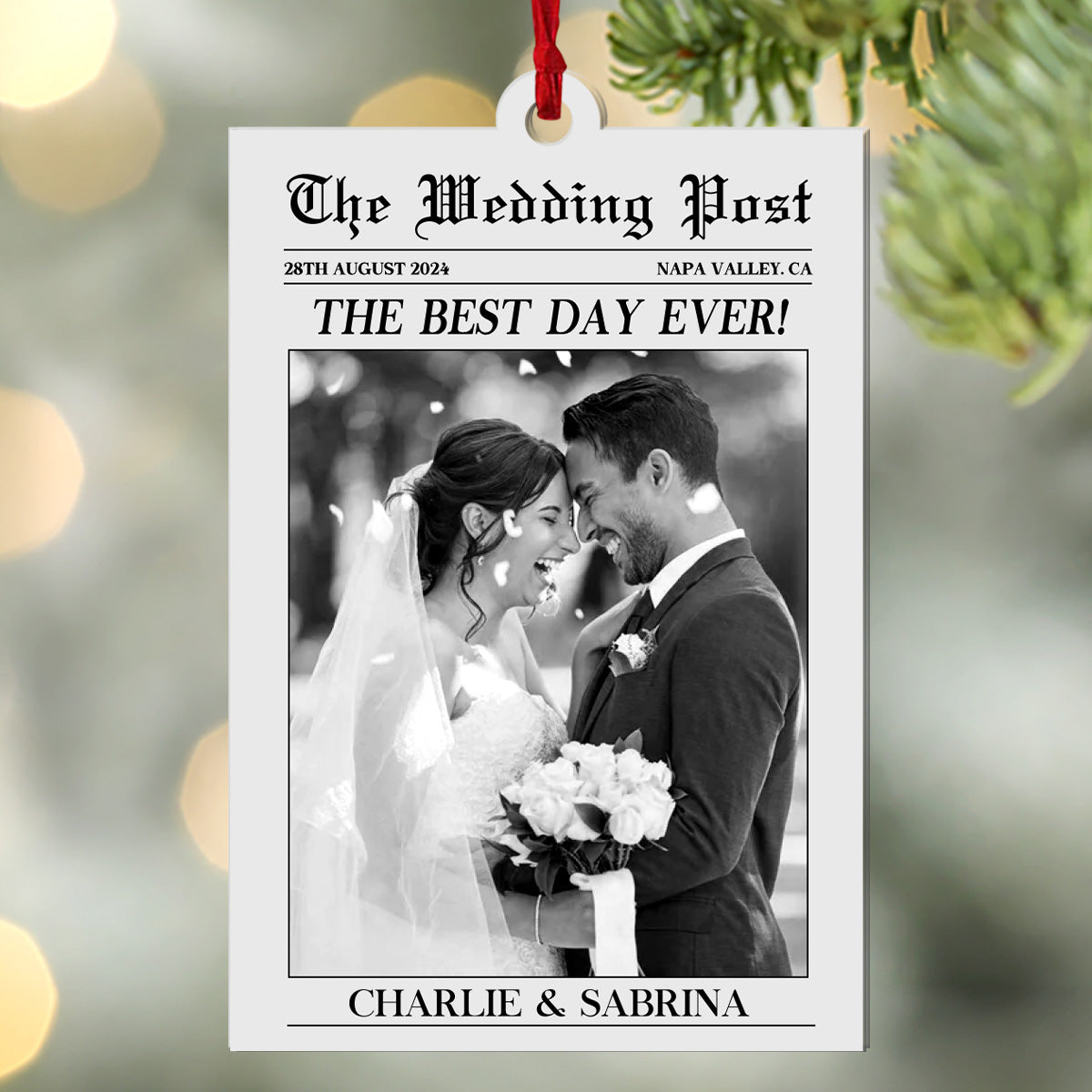 Newlywed Couple Newspaper - Personalized 1-Side Acrylic Ornament