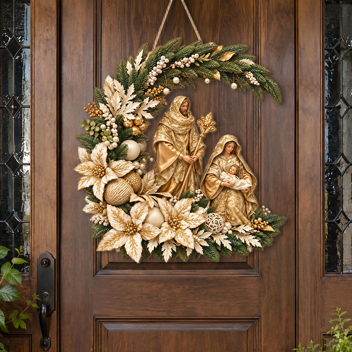 Holy Family Christmas Blessings -  Wooden Door Sign