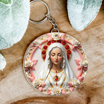 Virgin Mary With Rose - Personalized Acrylic Keychain